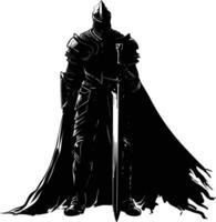 AI generated Silhouette knight full body black color only vector