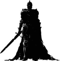 AI generated Silhouette knight full body black color only vector