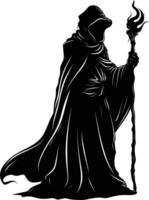 AI generated Silhouette mage full body black color only vector