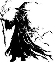 AI generated Silhouette mage full body black color only vector