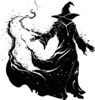 AI generated Silhouette mage full body black color only vector