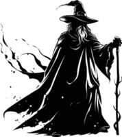 AI generated Silhouette mage full body black color only vector