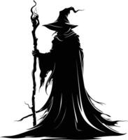 AI generated Silhouette mage full body black color only vector