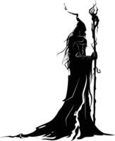 AI generated Silhouette mage full body black color only vector