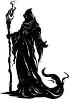 AI generated Silhouette mage full body black color only vector