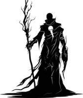 AI generated Silhouette mage with staff full body black color only vector