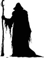 AI generated Silhouette mage with staff full body black color only vector