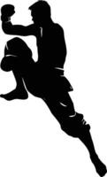 AI generated Silhouette muay thai kick full body black color only vector