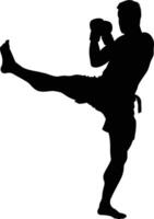 AI generated Silhouette muay thai kick full body black color only vector