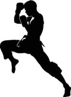 AI generated Silhouette muay thai kick full body black color only vector