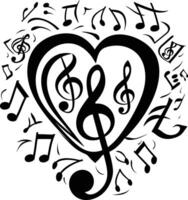 AI generated Silhouette musical notes love logo symbol black color only vector