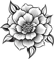 pulcro floral emblema icónico monótono elegante pétalo diseño negro icono vector