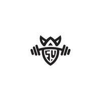 SU line fitness initial concept with high quality logo design vector