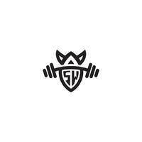 SW line fitness initial concept with high quality logo design vector