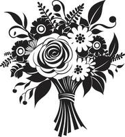 Ethereal Bridal Bloom Black Vector Emblem Blossom Elegance Monochrome Bouquet Icon Design