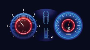 Car dashboard. Electric automobile speedometer odometer and tachometer gauges with fuel and oil level indicators. Vector illustration