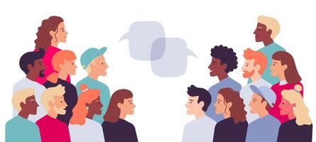 Two grouple of people talking with speech bubbles vector