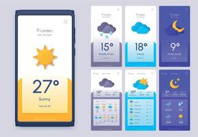 diario clima pronóstico teléfono aplicación en 3d papel cortar estilo. clima y atmósfera widget modelo para teléfono inteligente meteo condición ui vector conjunto