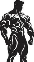 Strength Silhouette Full Body Black Vector Design Inkwell Muscles Bodybuilders Iconic Emblem