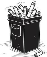 Bin of Discarded Cigarette No Smoking Icon Ashes in Bin Symbol Black Vector