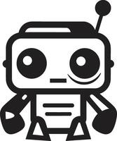 Whirring Tech Companion Tiny Chatbot Symbol Pixelated AI Friend Adorable Black Bot Mark vector