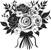 nupcial ramo de flores unidad monocromo caja emblema elegante floración elegancia negro nupcial icono vector