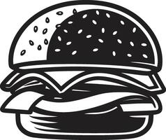 sabroso mordedura negro hamburguesa icono clásico hamburguesa armonía monocromo diseño vector