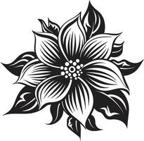 Stylish Botanical Mark Black Iconic Symbol Delicate Flower Impression Vector Logo Art