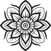 elegante flor símbolo negro icono elegante botánico impresión monocromo emblema vector