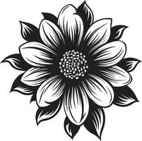 Chic Flower Accent Black Vector Symbol Artistic Bloom Impression Monochrome Logo