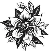 Monochrome Bloom Essence Iconic Symbol Detail Singular Petal Silhouette Black Emblem Detail vector