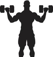 VectorVerve Black Workout Emblem DumbbellDrive Man with Dumbbell Logo vector