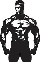 Iron Physique Emblem Full Body Black Vector Icon Sculpted Power Bodybuilders Vector Logo in Black