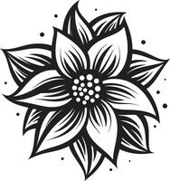 singular pétalo silueta negro emblema artístico floral impresión vector monótono