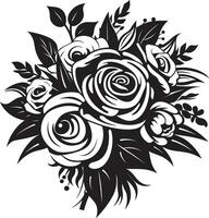 agraciado florecer elegancia negro emblema casado pétalo conjunto nupcial ramo de flores icono vector