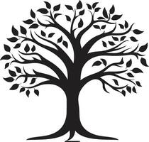 botánico encanto monocromo árbol marca elegante negro logo icónico árbol diseño vector