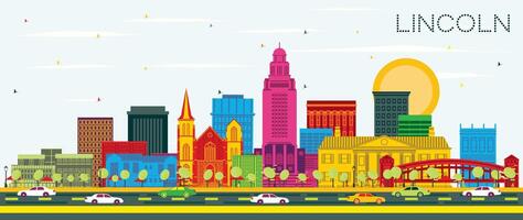 Lincoln Nebraska City Skyline with Color Buildings and Blue Sky. Business Travel and Tourism Concept with Historic Architecture. Lincoln USA Cityscape with Landmarks. vector