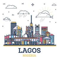 contorno lagos Nigeria ciudad horizonte con de colores moderno edificios aislado en blanco. lagos paisaje urbano con puntos de referencia vector