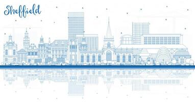 Outline Sheffield UK City Skyline with Blue Buildings and reflections. Sheffield South Yorkshire Cityscape with Landmarks. Travel and Tourism Concept with Historic Architecture. vector