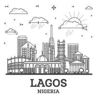 Outline Lagos Nigeria City Skyline with Modern Buildings Isolated on White. Lagos Cityscape with Landmarks. vector