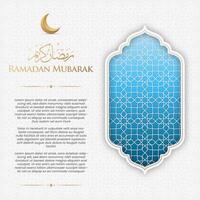 Ramadán kareem blanco y dorado lujo ornamental saludo tarjeta antecedentes con islámico modelo y decorativo ornamento marco vector