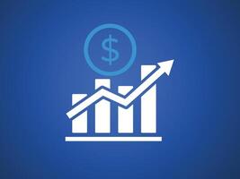 Stock market. arrow growing pointing up on chart graph bars icon vector