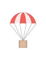 wooden box package parcel air drop with parachute. Airmail shipping delivery vector