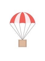 wooden box package parcel air drop with parachute. Airmail shipping delivery vector