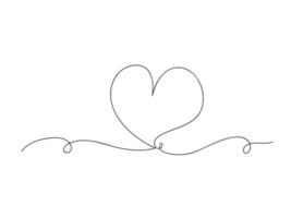 Continuous one line heart or love isolated vector illustration.