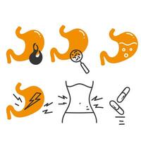 hand drawn doodle gastric disorders related icon illustration vector