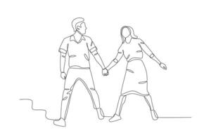 A couple walking while holding hands vector