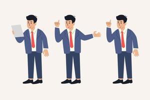 Businessman Standing explaining in different poses vector