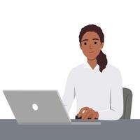 Remote working or work from home concept during the pandemic with a woman using a laptop on desk. vector