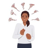 Young anxious worried woman girl teenager charater looking stressed and nervous. vector